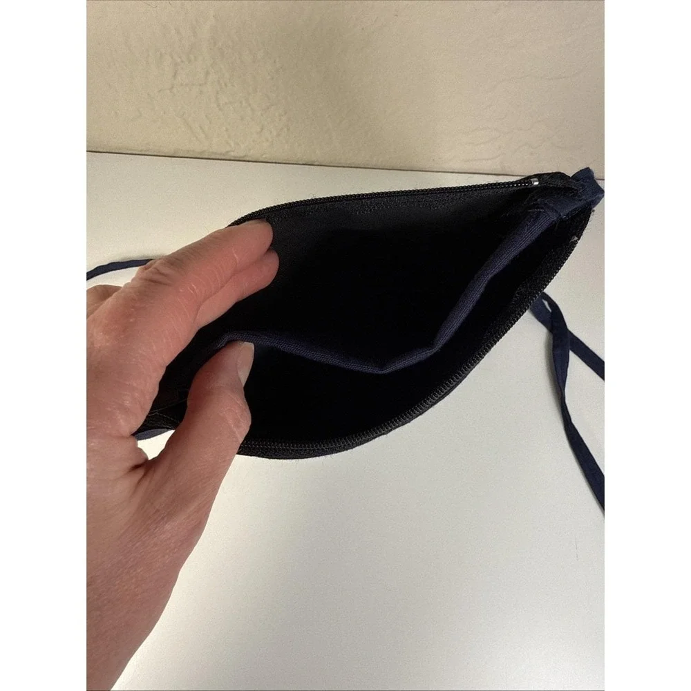 Vintage 1990s Cloth Purse Hand Appliqued Bird Double Pockets Zippered Boho 6.5